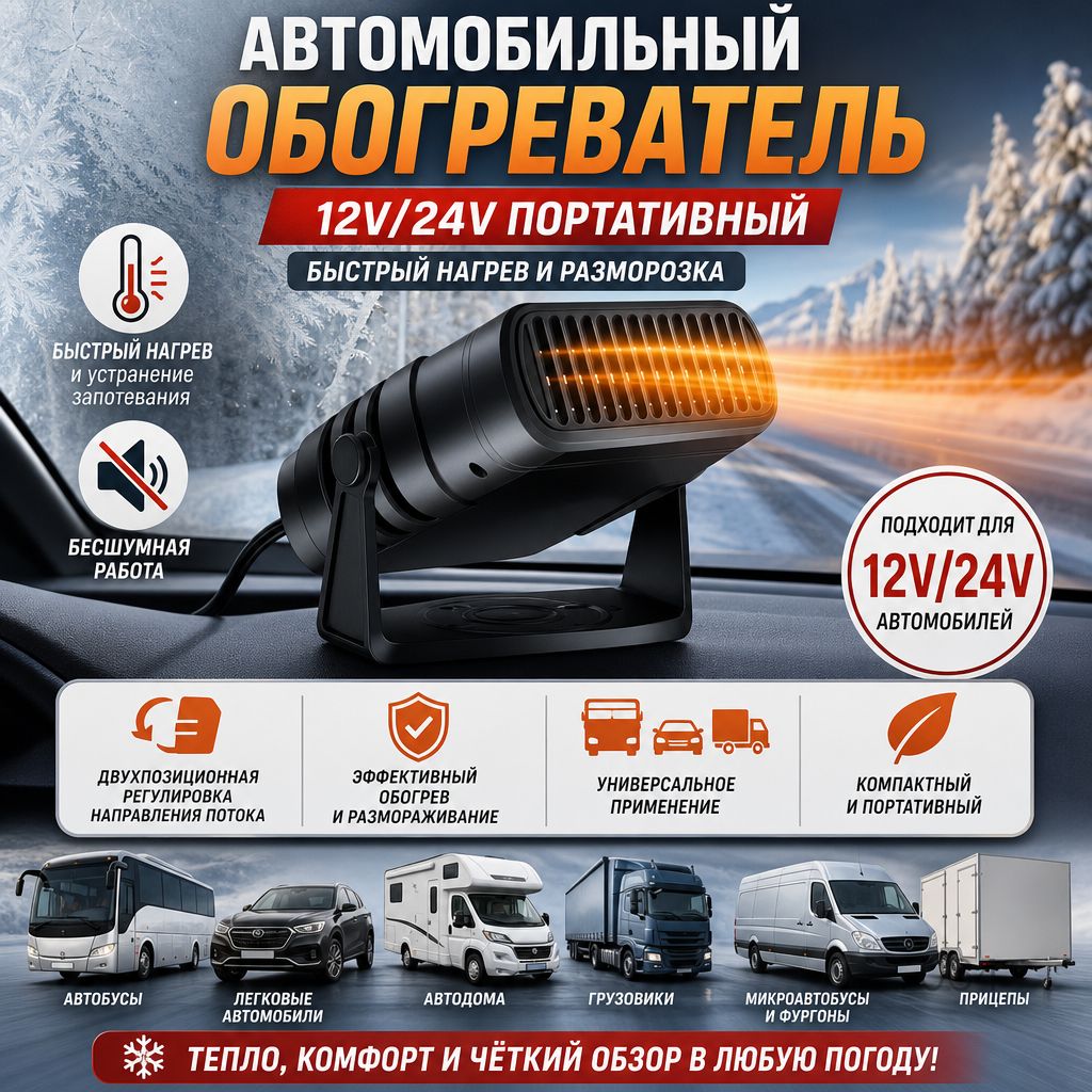 Автомобильный обогреватель 12V/24V портативный для разморозки и обогрева