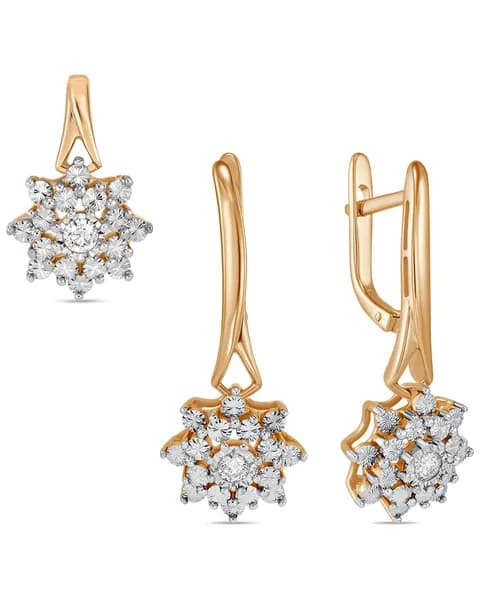 Комплект серьги с подвеской красного золота 585 пробы с Бриллиантом MIUZ Diamonds
