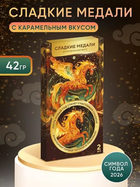 Сладкие медали новогодние символ года "Лошадь", 2 шт.