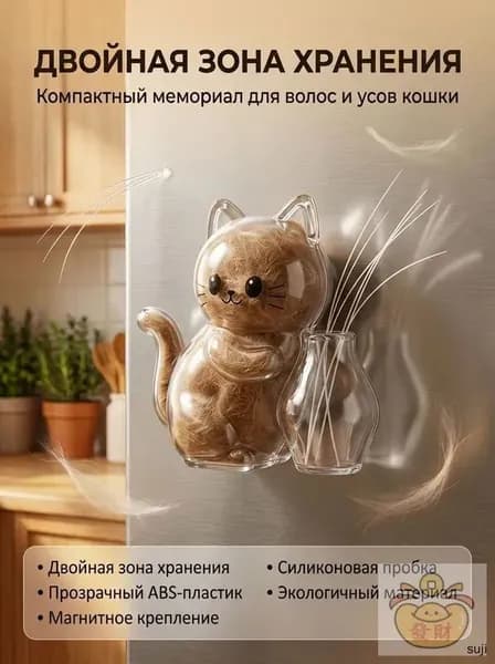 Магнит на холодильник Усятница, прозрачный контейнер для сбора кошачьей шерсти и усов, аксессуар для кошек