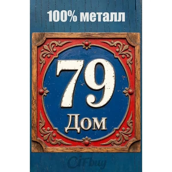Табличка с номером дома 79 Классический цвет, металл, 20х20 см.
