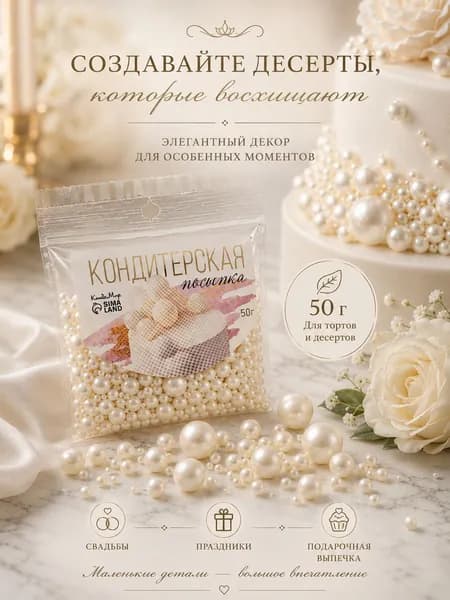 Посыпка кондитерская для торта белая, 50 г