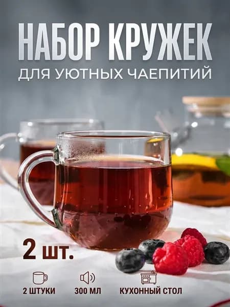 Набор чашек для чая и кофе бокалы стеклянные 2 шт