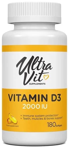 Vitamin D3 2000 IU 180 гелевых капсул, Витамин Д3, Холекальциферол, Витамины для иммунитета для взрослых, для здоровья зубов и костей
