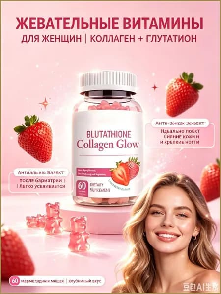 Жевательные витамины для женщин, коллаген с глутатионом - 60шт, бьюти-комплекс для кожи, уход после бариатрии