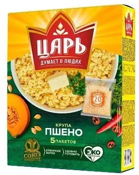 Крупа Пшено в варочных пакетах(5шт. по 80гр.) "Царь" 400гр.*3шт. коробка