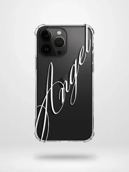 Прозрачный чехол на iPhone 14 Pro надпись ангел Y2K