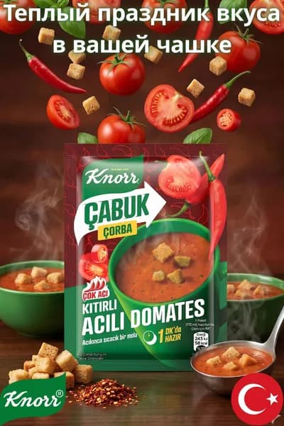 Knorr Чашка-суп Острый томатный с сухариками, 22 г