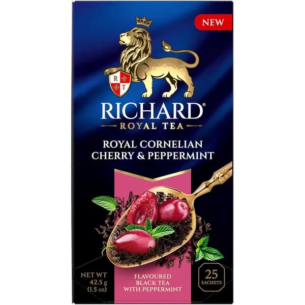 Чай в пакетах Richard Royal Cornelian cherry & Peppermint c кизилом и мятой, черный, 25 шт