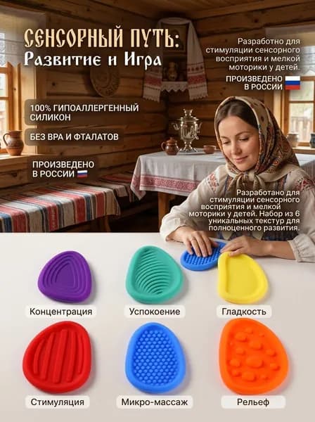 Набор сенсорных камней, 6 шт., оранжевый