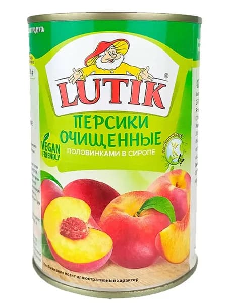 Персики Lutik очищенные половинками в сиропе консервированные, 425мл