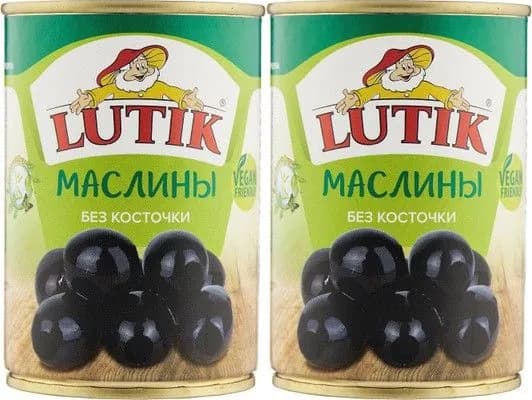 Маслины LUTIK черные без косточки /жесть/ 280мл*2штуки