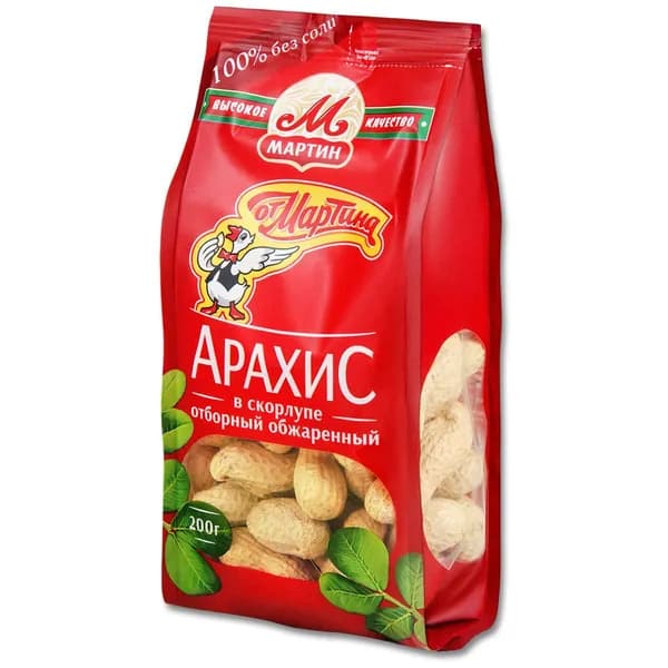 Арахис От Мартина отборный в скорлупе, обжаренный без соли, 200 г, 1 шт.