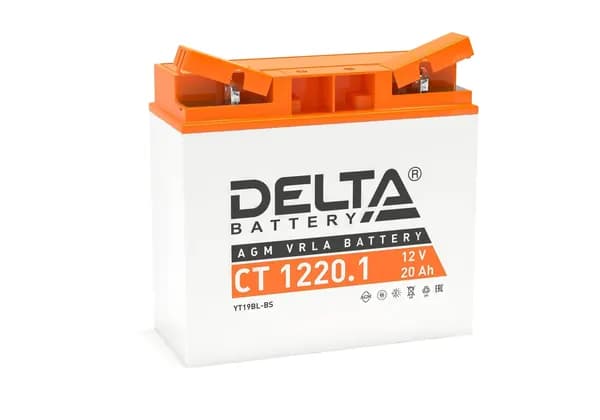 Аккумуляторная батарея для мототехники Delta, 12 В, 20 Ач, клемма болт + гайка 6 мм, белая, оранжевая (CT 1220.1)