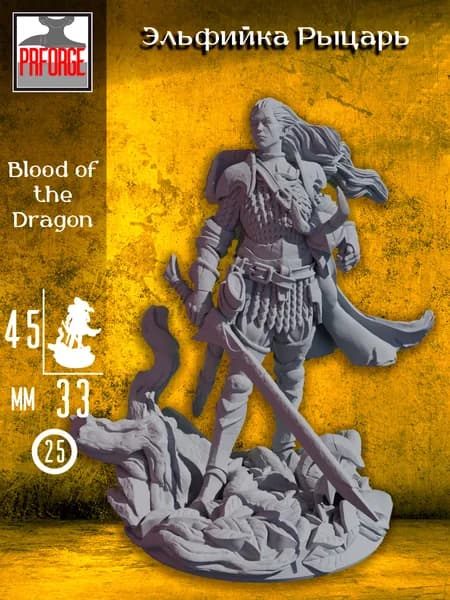 Эльфийка Рыцарь миниатюра героя для ДнД настольных игр и Pathfinder. Паладин эльф воин