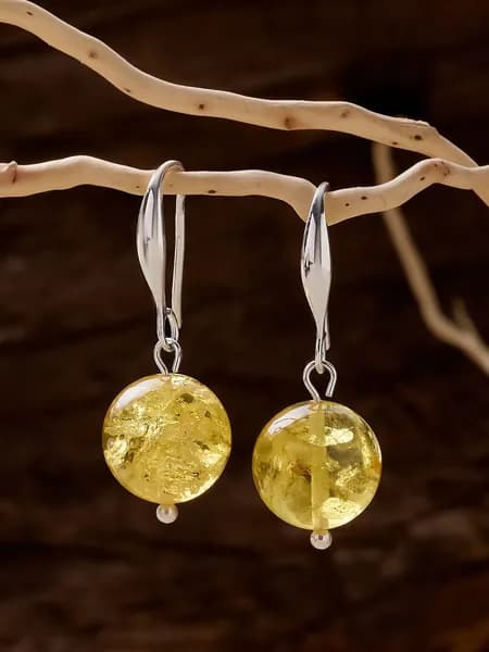 Серьги из серебра 925 с натуральным янтарем