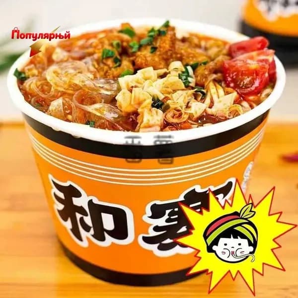 Лапша МИКС (пшеничная и фунчоза) с КУНЖУТНОЙ пастой, курицей и овощами HEZHAI быстрого приготовления (Китай)