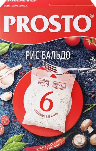 Крупа рисовая шлифованная PROSTO Бальдо, в пакетиках, 6х62, 6пак