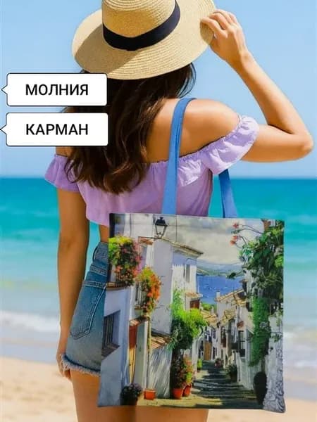 Сумка шоппер с молнией и карманом