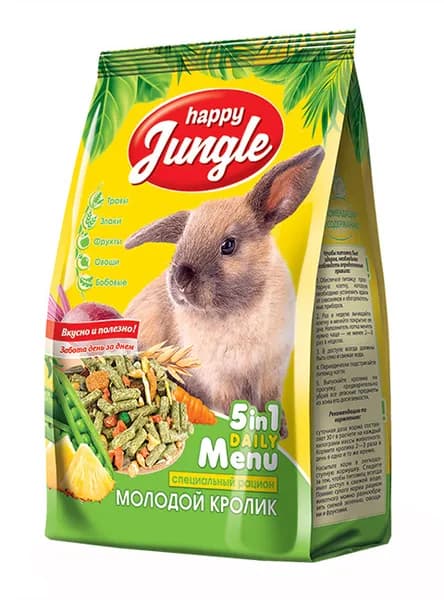 Корм для грызунов HAPPY JUNGLE для молодых кроликов (400 гр)