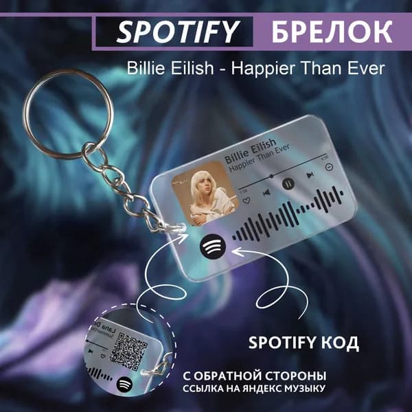 Подарок девушке на день рождения, парню, брелок для ключей спотифай, песня - Billie Eilish - happier than ever