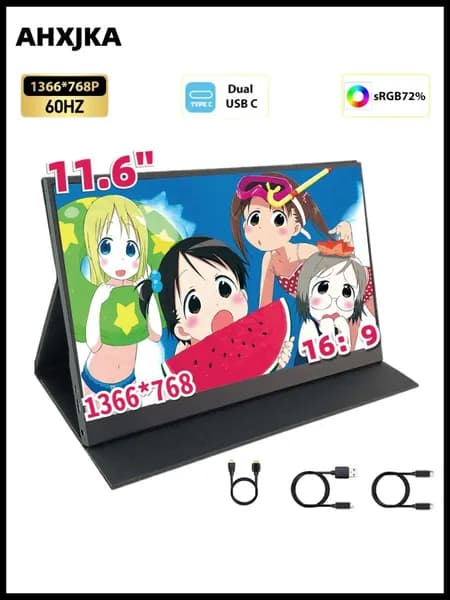 AHXJKA 11.6" Монитор (S116-768-P), TN, 1366x768 HD, 60 Гц, черный