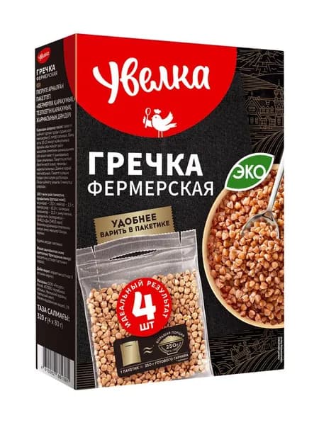 Увелка Гречка фермерская, 4 пакетика, 320 г, 1 уп