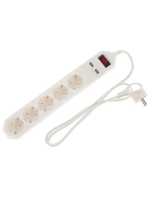 Сетевой фильтр 5 розеток с заземлением 2 USB 1.5 м