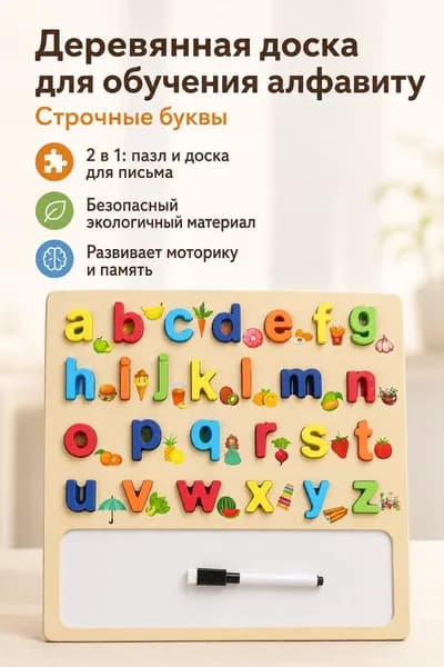 Деревянная обучающая доска с алфавитом и цифрами: английский, строчные буквы, 30 30 см