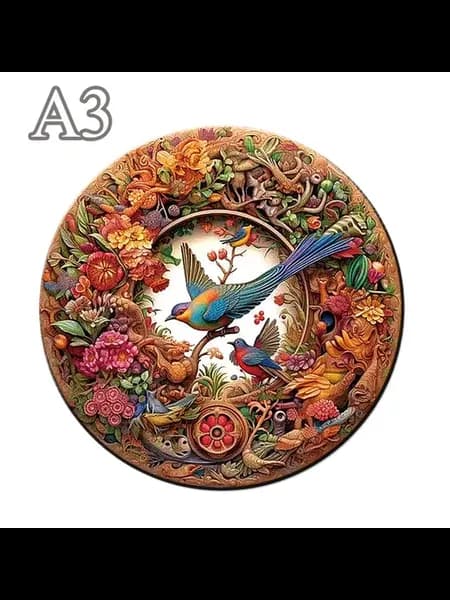 Деревянная головоломка круглая с птицами, 964-A3