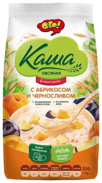 Каша Ого! овсяная Абрикос-чернослив не требующая варки без сахара, 350г