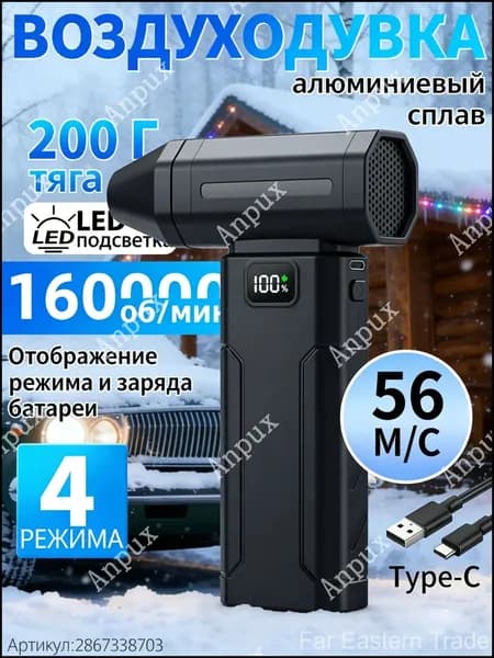 Воздуходувка аккумуляторная мощная/ воздуходувка для компьютера/ турбовентилятор /Чрезвычайная ситуация, связанная со снегопадом 160000 об/мин, 8000 мАч.