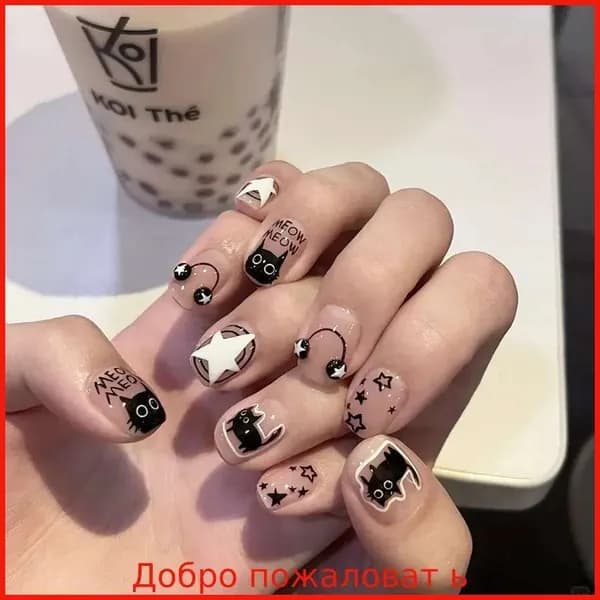 Накладные ногти с дизайном, 24 типсы, шоколадный цвет
