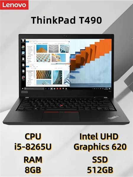 Lenovo Ноутбук 14", Intel Core i5-8265U, RAM 8 ГБ, SSD 512 ГБ, Intel HD Graphics 620, Windows Pro, черный матовый, Английская раскладка