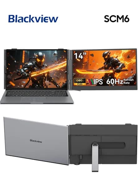 Blackview 14" Монитор SCM6, 4,5 мм ,600 г,дисплей 1080p,Частота обновления 60 Гц,Панель IPS,Сертификация TÜV Low Blue Light,2 полнофункциональных порта USB-C + 1 порт PD USB-C,Обратная зарядка мощностью 100 Вт (SCM6), IPS, 1920x1080, 60 Гц, серый