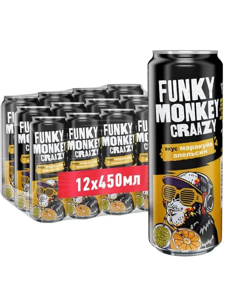 Газировка FUNKY MONKEY Маракуйя-Апельсин 0,45 л. х 12 шт.