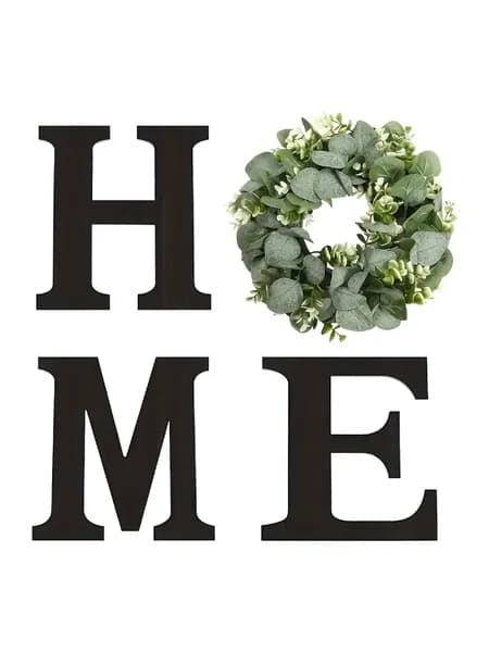 Деревянная настенная табличка приветствие Home - черный венок