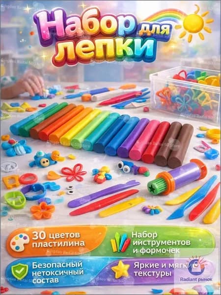 Набор для лепки с разноцветными материалами, инструментами для творчества и моделирования, развивает моторику и фантазию у детей