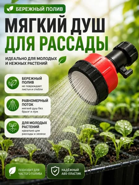 Насадка для полива рассады с переключателем, садовый распылитель на шланг, мягкий душ для теплицы, огорода, цветов, комнатных растений и молодых саженцев, черно-красная