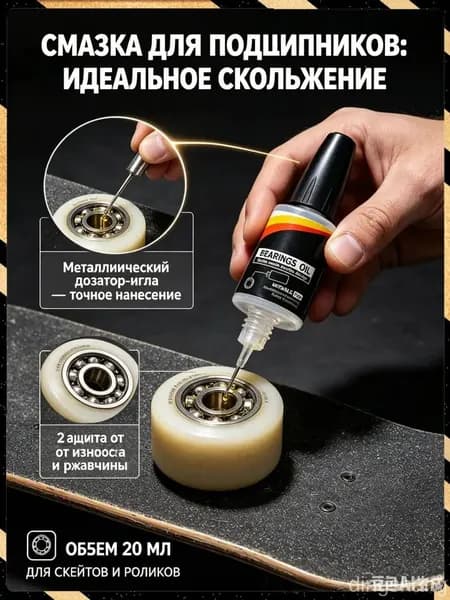 Смазка для подшипников жидкая, Масло 20 мл - Дозатор-игла, для ухода за скейтбордом роликами лонгбордом и трюковым самокатом