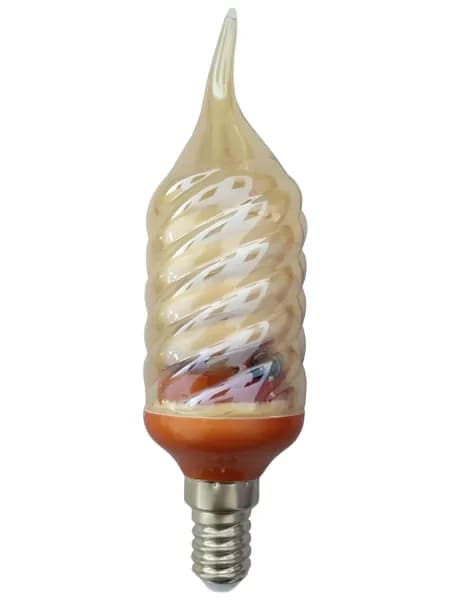 Компактная люминисцентная лампа, колба В (ESL B FLAME TWISTED 9W 4200K E14 GOLD свеча на ветру витая янтарная)
