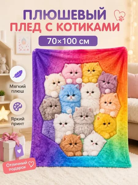 Плед плюшевый , 70 см х 100 см