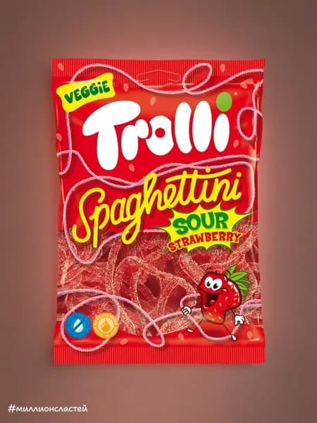Мармелад Жевательный TROLLI Spaghettini Sour Strawberry / Тролли Спагеттини со вкусом кислой клубники, 100 гр. (Германия)