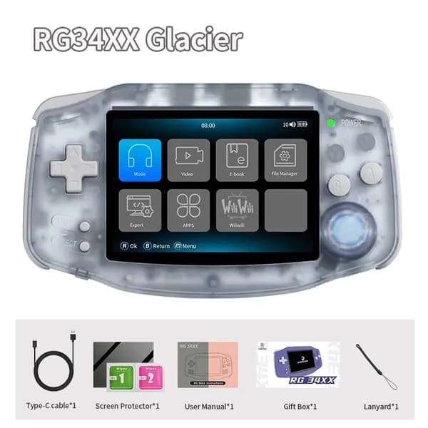 ANBERNIC RG34XX Портативная игровая консоль в стиле ретро с 3,4-дюймовым IPS-экраном, 64-разрядный игровой плеер с поддержкой Linux, поддержка Wi-Fi, Bluetooth, HD TV Выход