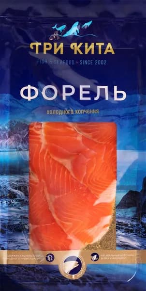 Форель Радужная холодного копчения ТРИ КИТА ломтики, 100г 2 шт.