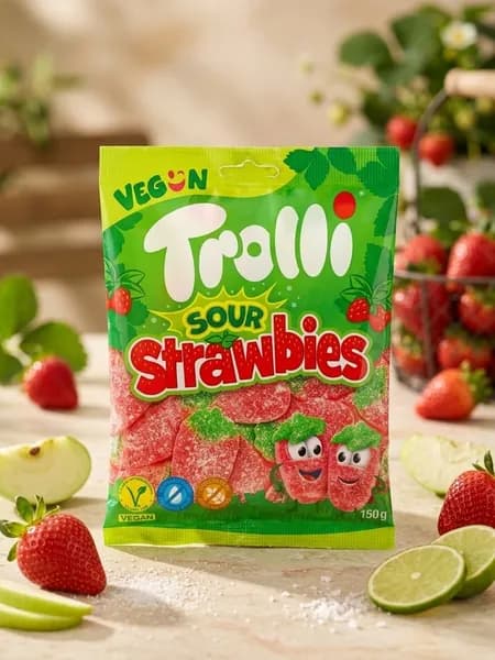 Жевательный мармелад Trolli Sour Strawbies Тролли Кислая клубника 150 г