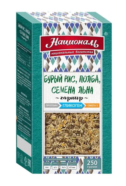 Гарнир Националь Гликоген Бурый рис, полба, семена льна, 250 г