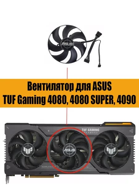 Вентилятор СРЕДНИЙ для видеокарт ASUS TUF Gaming GeForce RTX 4080, 4080 SUPER, 4090
