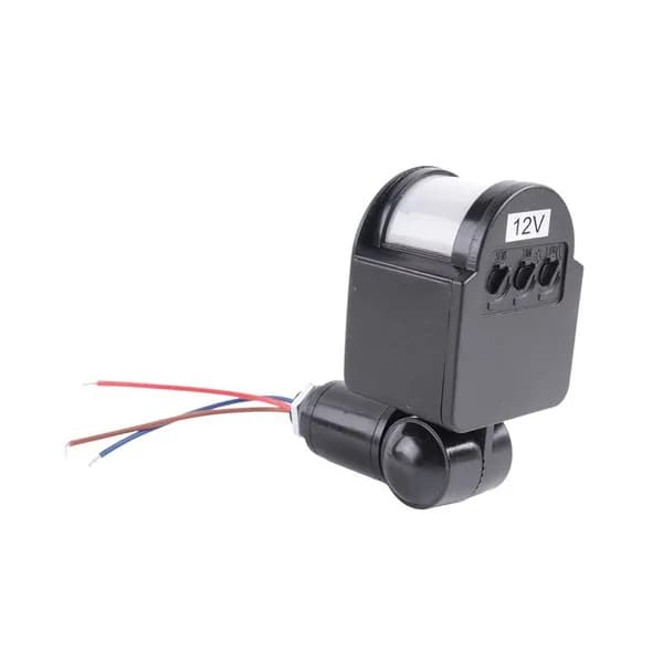 Уличный 12V DC автоматический инфракрасный "PIR" датчик движения для LED-светильника, черный / ABS; с регулировкой времени и датчиком освещенности.