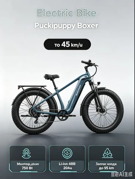 Электровелосипед Puckipuppy Boxer 750W 48V20Ah Внедорожный электровелосипед до 120км пробега